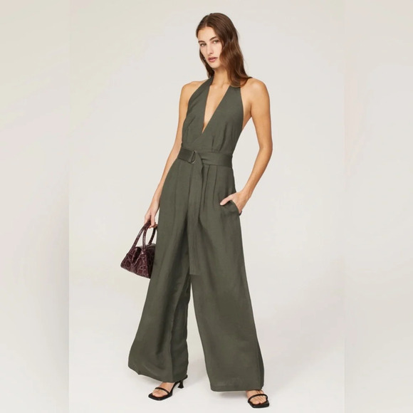 Adam Lippes Olive Halter Jumpsuit - Picture 1 of 8